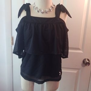 Sz M Puma black mesh off the shoulder top
